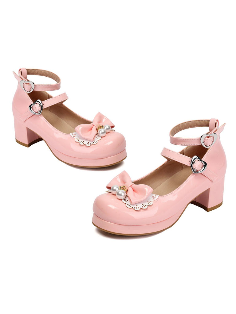Heart Pearl Bow Mary Jane Heels - vintage shoes, retro heels