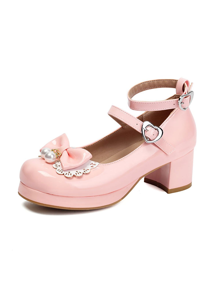 Heart Pearl Bow Mary Jane Heels - vintage shoes, retro heels