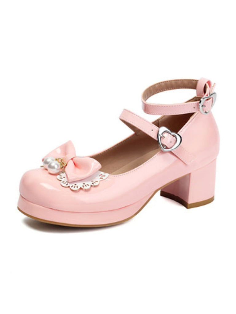 Heart Pearl Bow Mary Jane Heels - vintage shoes, retro heels