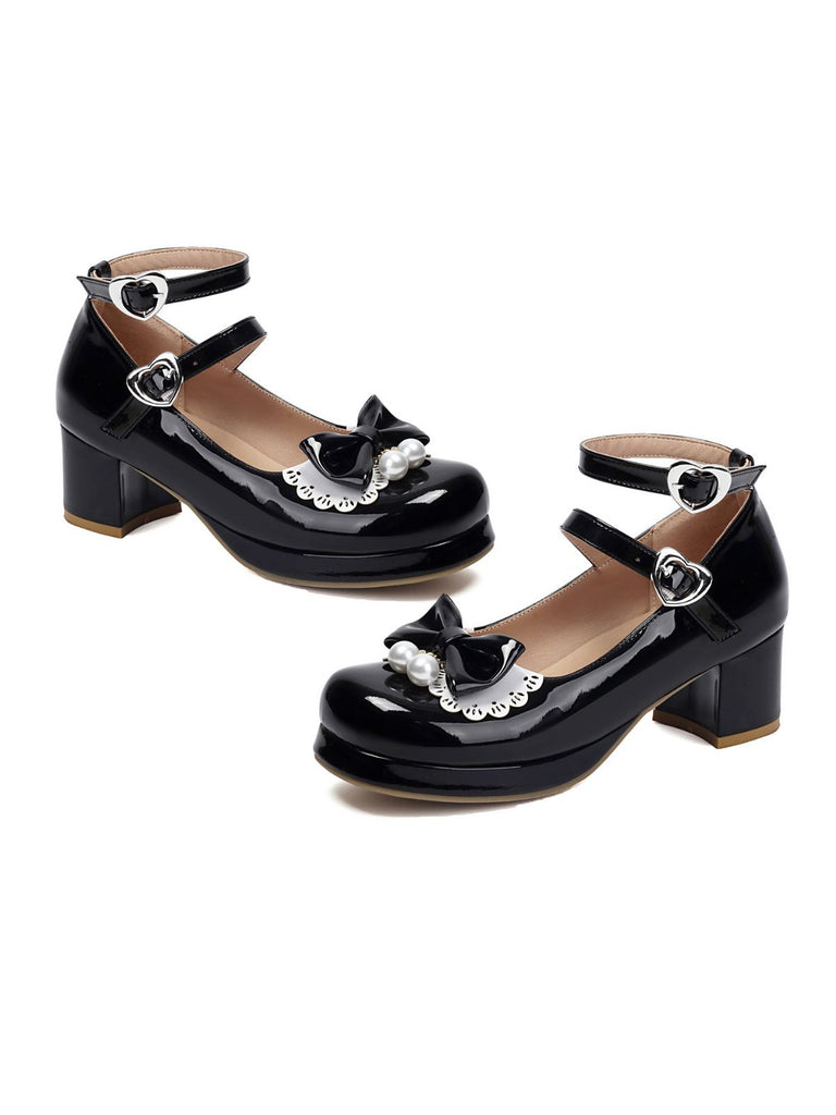 Heart Pearl Bow Mary Jane Heels - vintage shoes, retro heels