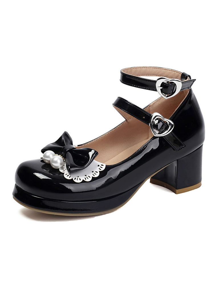 Heart Pearl Bow Mary Jane Heels - vintage shoes, retro heels