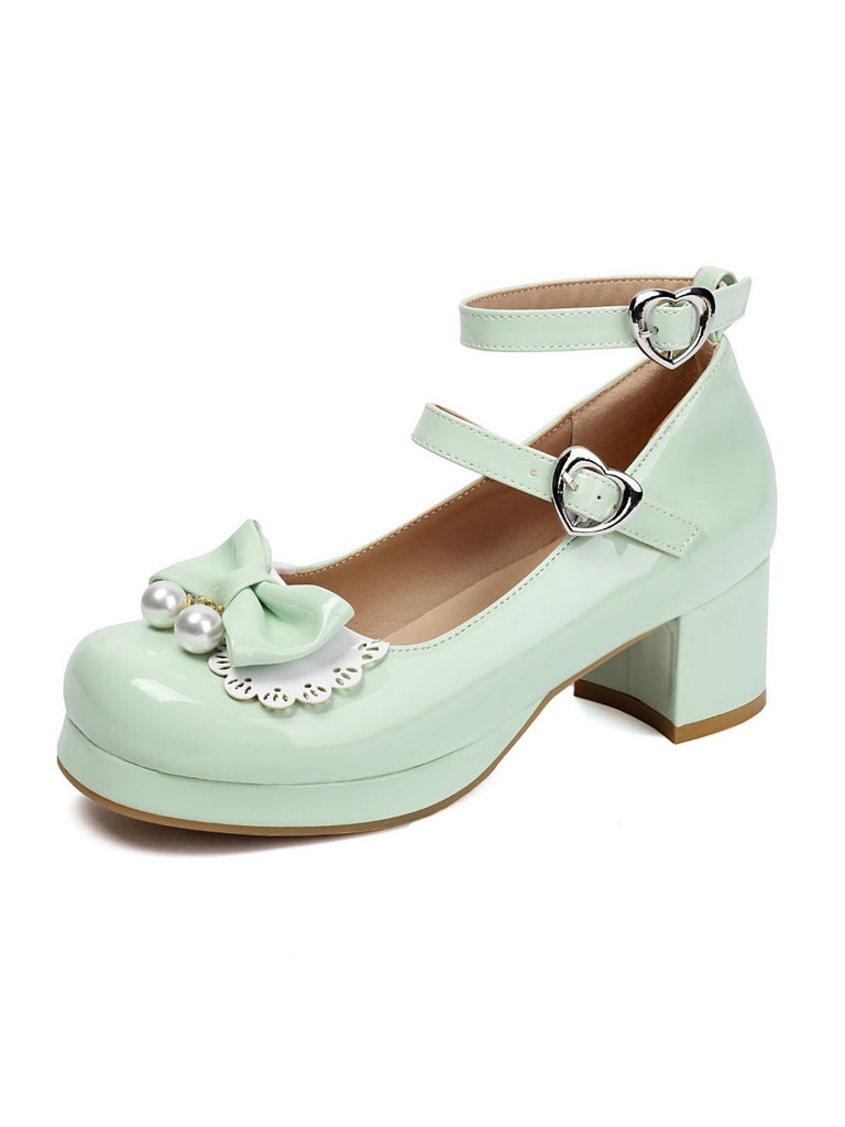 Heart Pearl Bow Mary Jane Heels - vintage shoes, retro heels