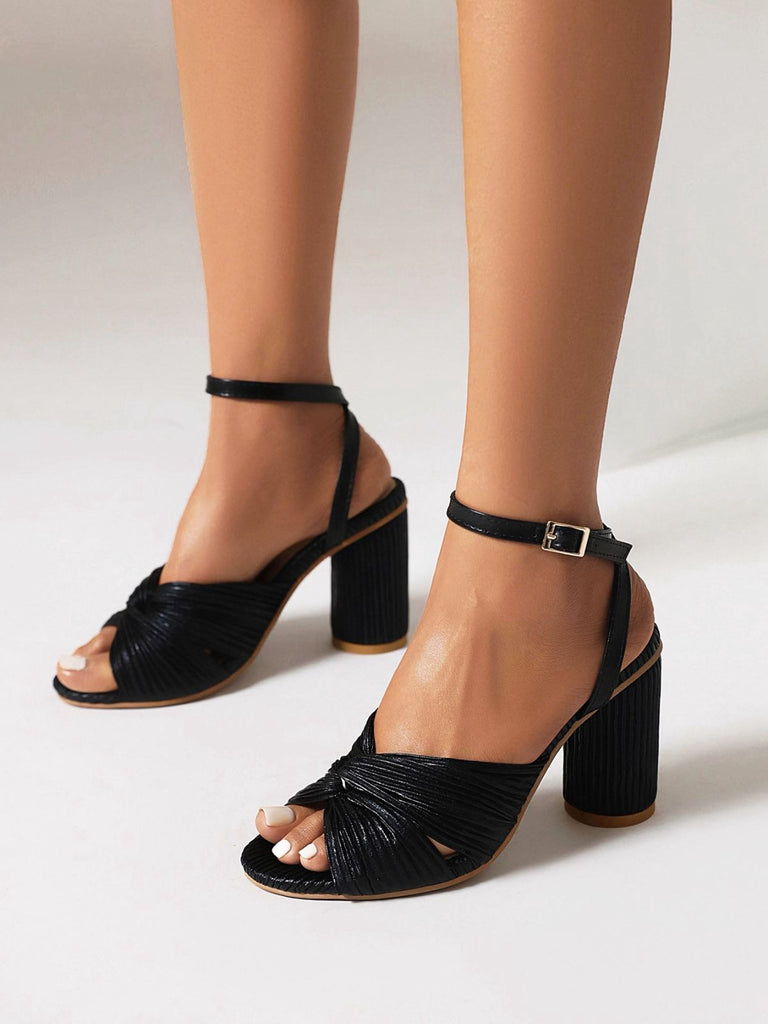 Vintage Pleated Twist Peep Toe Buckle Chunky High Heels - vintage shoes, retro heels