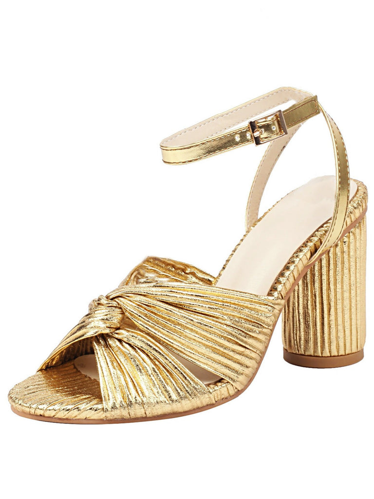 Vintage Pleated Twist Peep Toe Buckle Chunky High Heels - vintage shoes, retro heels