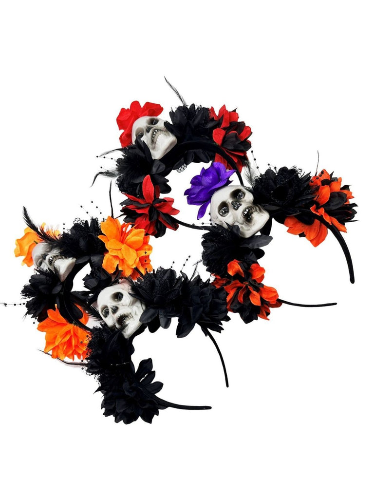 Dark Horror Skull Feather 3D Flowers Headband - vintage fashion, retro style