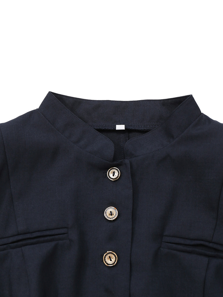 Black 1950s Stand Collar Long Sleeve Jacket