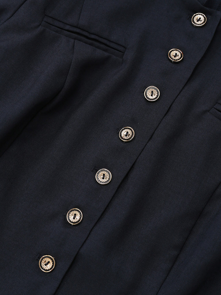 Black 1950s Stand Collar Long Sleeve Jacket