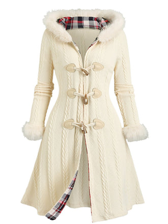 Ivory 1950s Knit Fur Trimmed Hooded Coat - vintage fashion, retro style