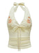 Ivory 1980s Embroidered Lace Floral Halter Top - vintage fashion, retro style, elegant red