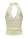 Ivory 1980s Embroidered Lace Floral Halter Top - vintage fashion, retro style, elegant red