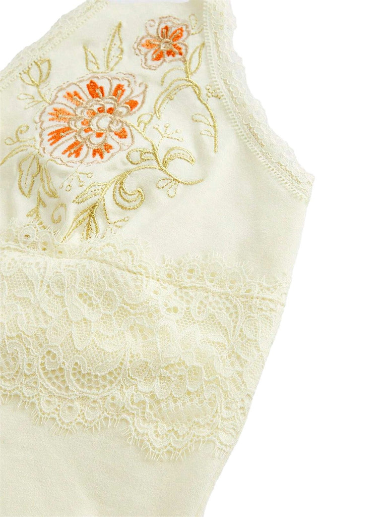Ivory 1980s Embroidered Lace Floral Halter Top - vintage fashion, retro style, elegant red