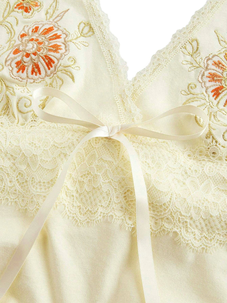 Ivory 1980s Embroidered Lace Floral Halter Top - vintage fashion, retro style, elegant red