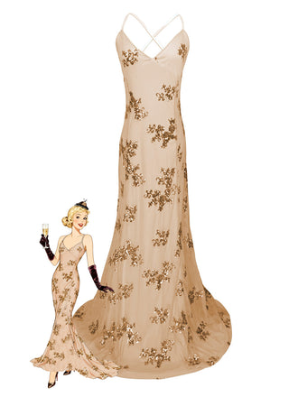 Ivory 1980s Sequin-Embellished Mermaid Gown Dress - vintage dress, retro fashion
