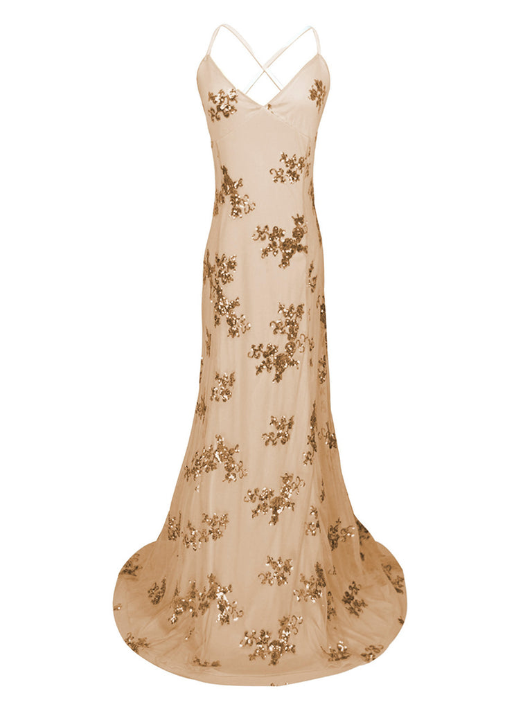 Ivory 1980s Sequin-Embellished Mermaid Gown Dress - vintage dress, retro fashion