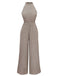 Beige 1930s Geometric Pattern Halter Sleeveless Jumpsuit - vintage jumpsuit, retro fashion