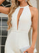 White 1930s Solid Deep V Embroidered Backless Jumpsuit - vintage jumpsuit, retro fashion, elegant red