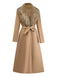 Khaki 1920s Solid Fur Collar Belted Coat - vintage fashion, retro style