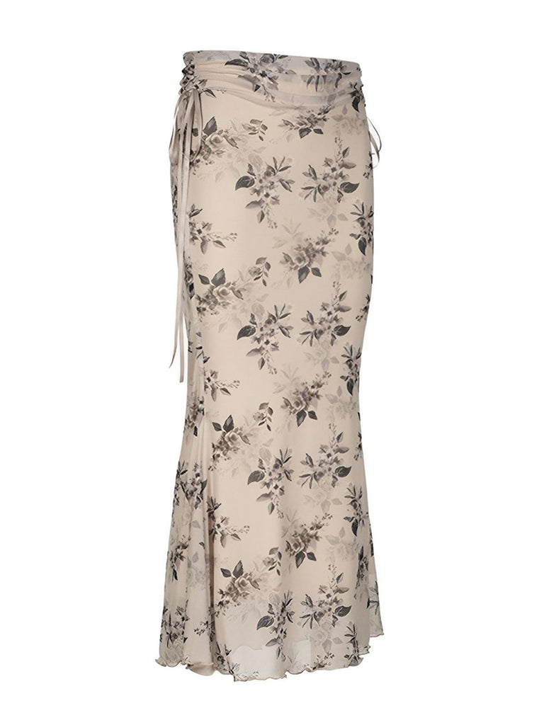 Khaki 1930s Plants Double Mesh Fishtail Skirt — 1930s femininity that moves with her mood