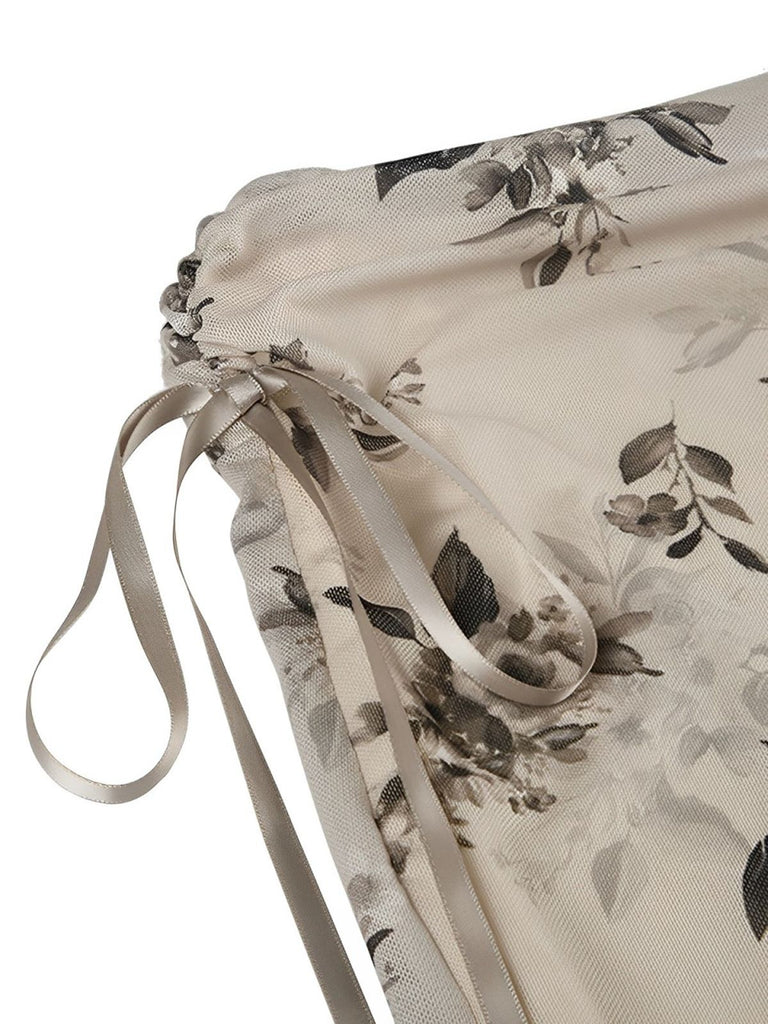 This Khaki 1930s Plants Double Mesh Fishtail Skirt spins 1930s stories with every step