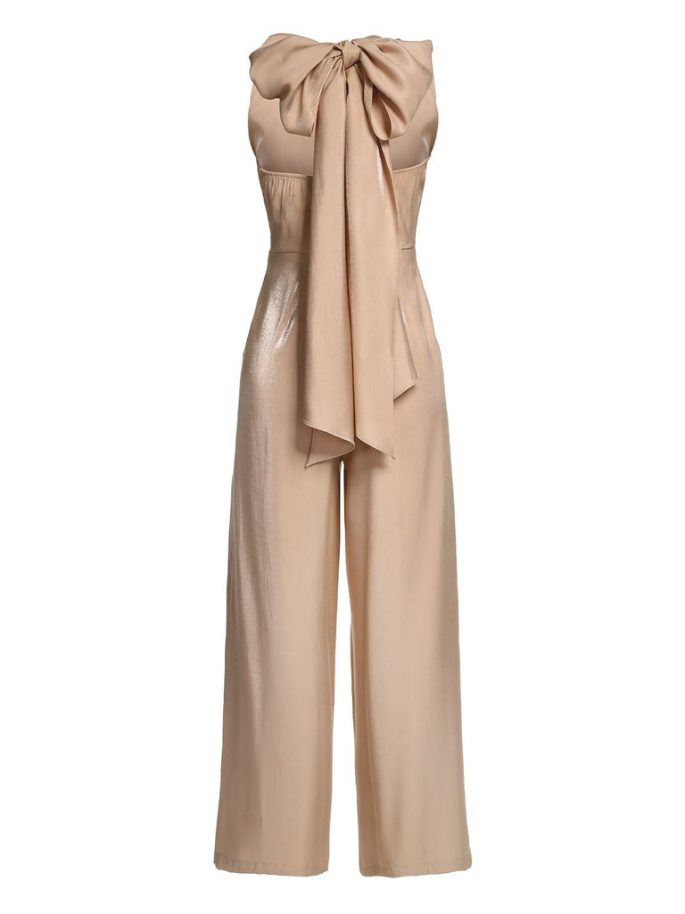 Khaki 1930s Solid V-neck Halter Jumpsuit, vintage fashion, retro style - perfect for women who love vintage and retro fashion