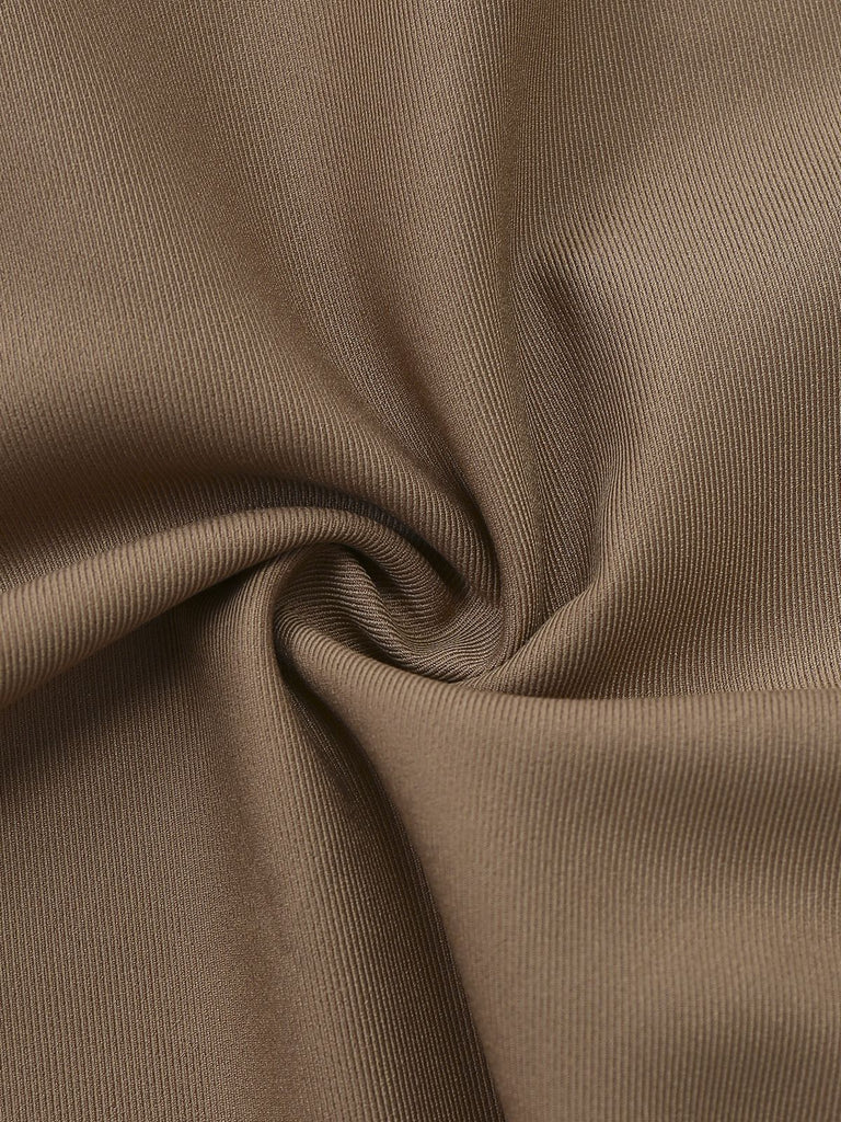 Khaki 1930s Striped Lapel Blouse Detachable Tie Dress, classic vintage style elegant retro fashion - Image 11