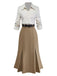 Khaki 1930s Striped Lapel Blouse Detachable Tie Dress, classic vintage style elegant retro fashion - Image 7