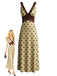 Khaki 1930s V-Neck Polka Dot Lace-Trim Sleeveless Dress - vintage dress, retro fashion for women
