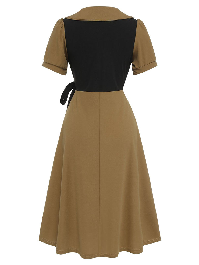 Khaki 1940s Fake 2PCS Lapel A-Line Dress, vintage dress, retro fashion - perfect for women who love vintage and retro fashion
