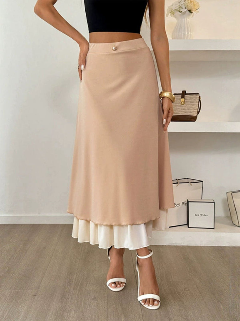 Khaki 1940s Pearl Double Layer A-Line Skirt - vintage skirt, retro style