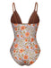 Khaki 1950s Floral Keyhole One-Piece Swimsuit: 1950s Riviera elegance, reimagined for her