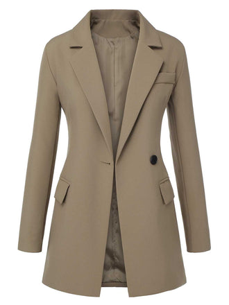 Khaki 1950s Lapel Suit Long Sleeve Coat - vintage fashion, retro style