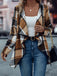 Khaki 1950s Plaid Long Sleeve Irregular Jacket - vintage fashion, retro style