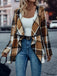 Khaki 1950s Plaid Long Sleeve Irregular Jacket - vintage fashion, retro style