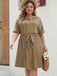 [Plus Size] Khaki 1950s Solid Hooded Belt Dress, vintage dress, retro fashion, rockabilly, pin-up fashion - perfect for women who love vintage and retro fashion