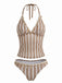 Khaki 1950s Striped Crochet 3D Seashell & Starfish Tankini Set - vintage fashion, retro style for vintage lovers