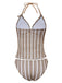 Khaki 1950s Striped Crochet 3D Seashell & Starfish Tankini Set - vintage fashion, retro style for vintage lovers