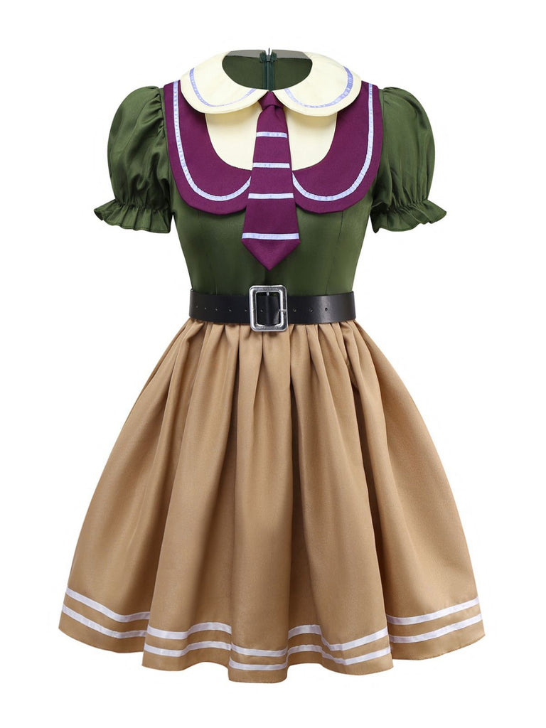 Khaki 1960s Fox Mock Two-Piece Dress Set - vintage dress, retro fashion
