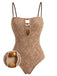 Khaki 1960s Jacquard Beaded One-Piece Swimsuit 4