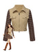 Khaki 1960s Lapel Tartan Plaids Zipper Jacket - vintage fashion, retro style