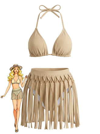 Khaki 1940s Fringe Two Piece Bikini Set 3
