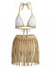 Khaki 1940s Fringe Two Piece Bikini Set