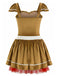 Khaki 1970s Gingerbread Velvet Mini Dress & Skirt - vintage dress, retro fashion