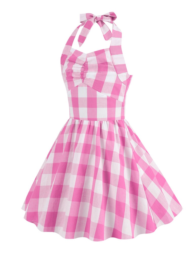 Kids Party 1950s Plaid Halter Swing Girl's Dress — vintage elegance for the modern woman