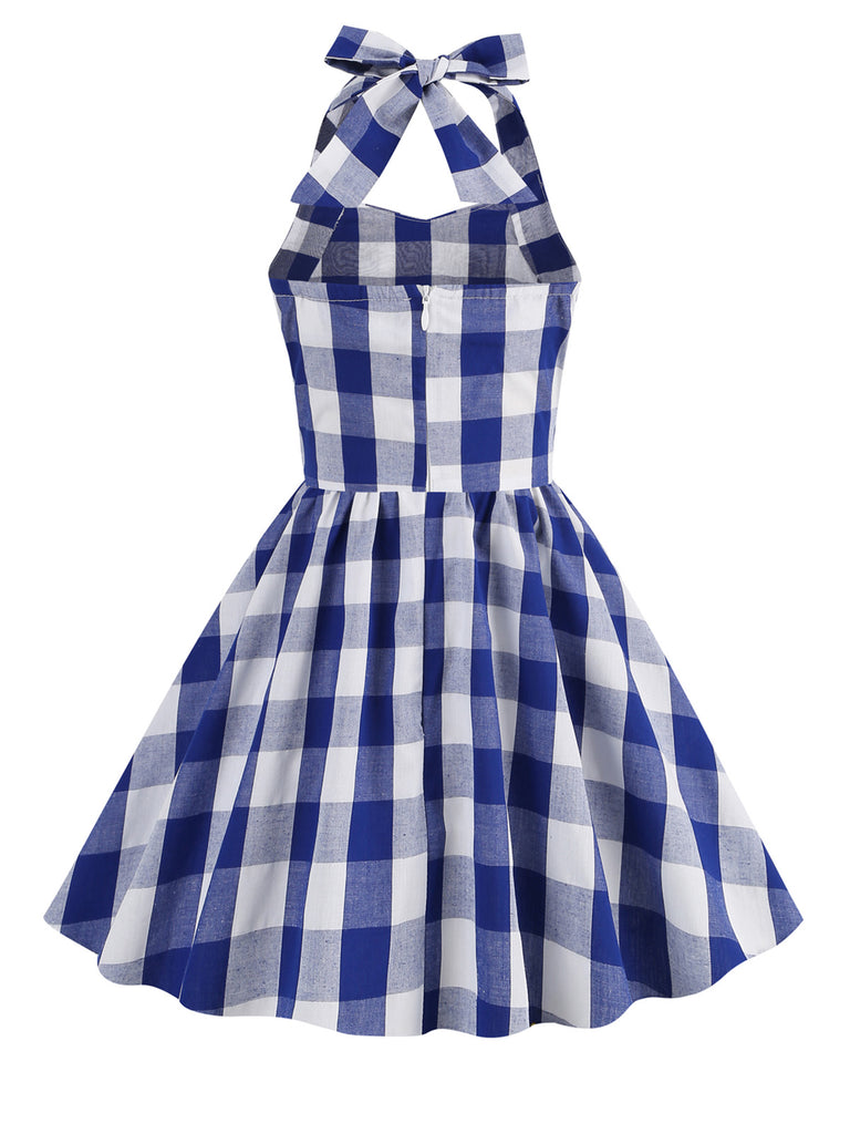 Kids Party 1950s Plaid Halter Swing Girl's Dress — vintage elegance for the modern woman