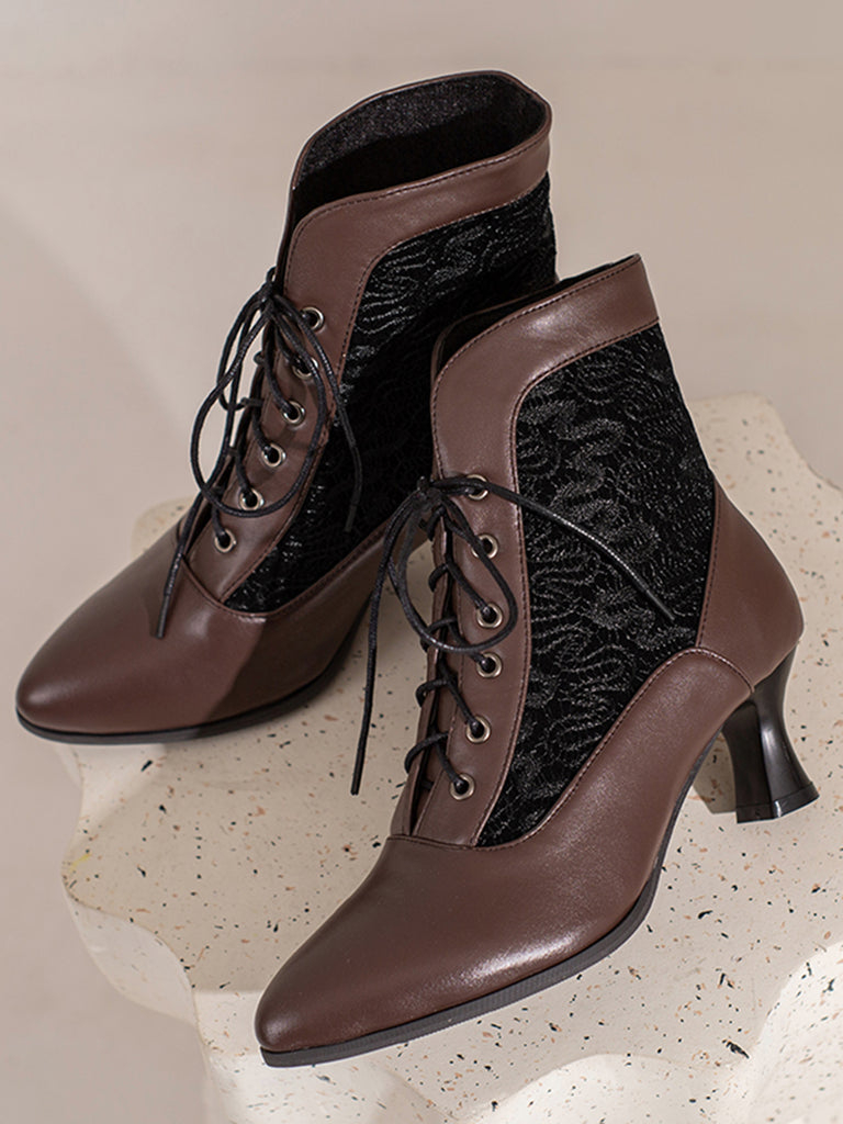 Lace Pointed Leather Heel Vintage Boots — 1950s vintage charm for her modern wardrobe