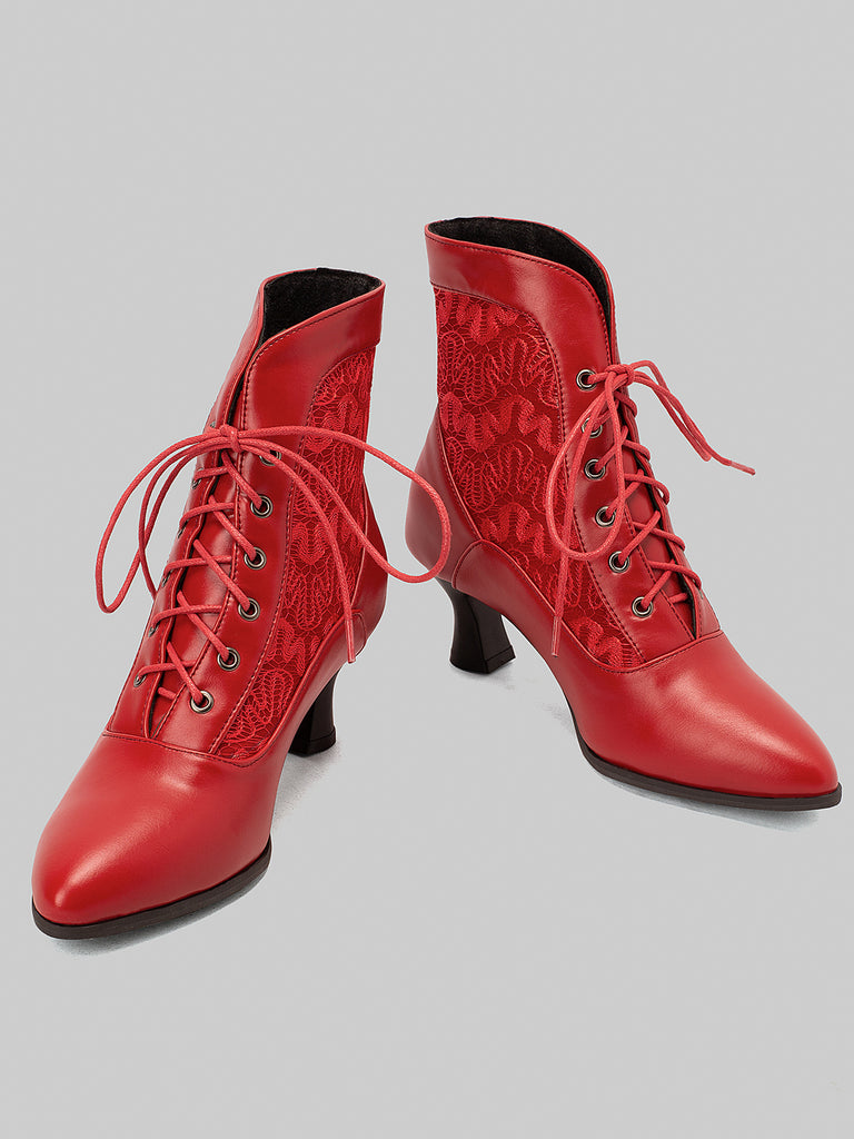 Lace Pointed Leather Heel Vintage Boots — 1950s style that transcends decades