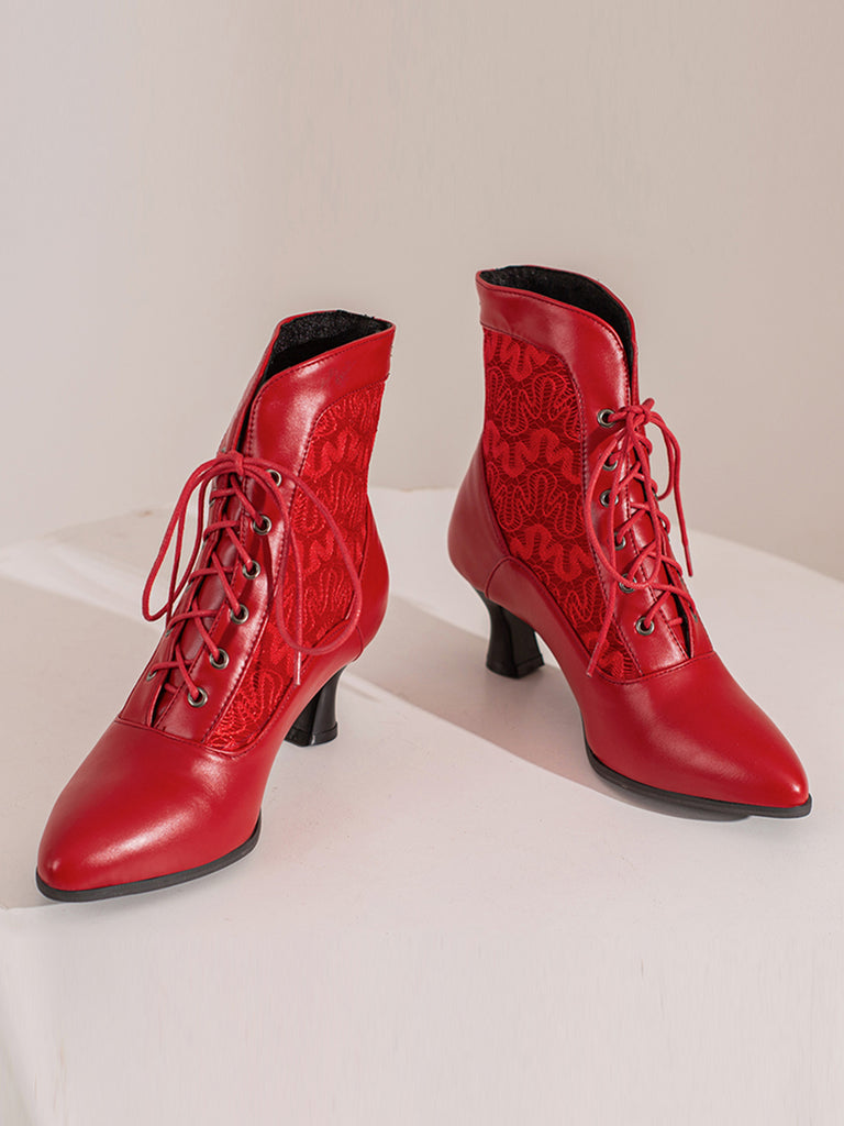 Lace Pointed Leather Heel Vintage Boots — 1950s vintage charm for her modern wardrobe