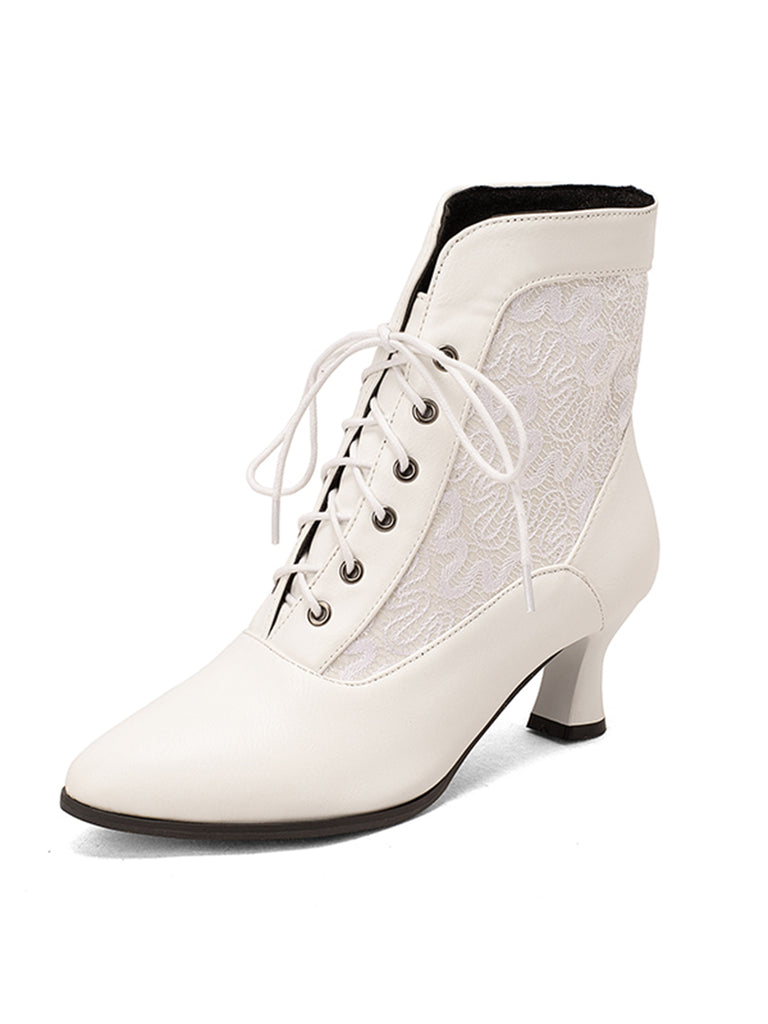Lace Pointed Leather Heel Vintage Boots — 1950s style that transcends decades