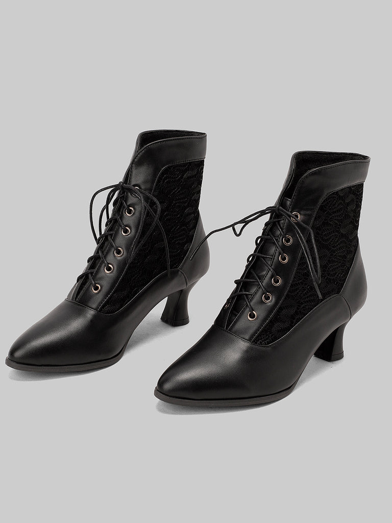 Lace Pointed Leather Heel Vintage Boots — 1950s style that transcends decades