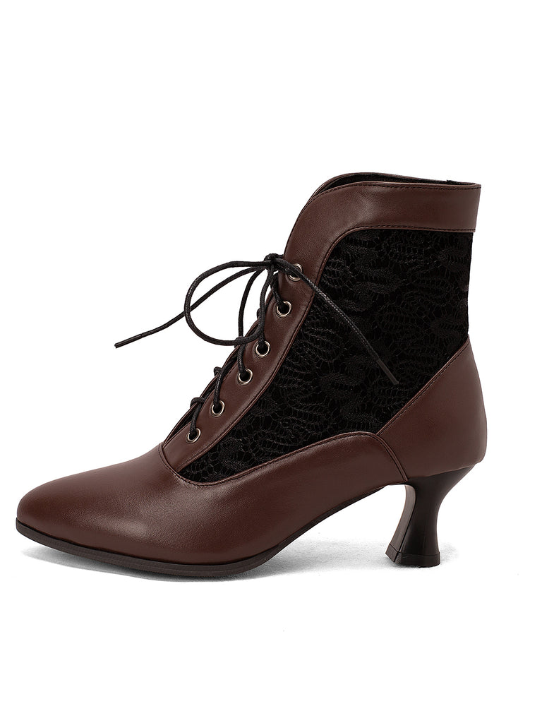 Lace Pointed Leather Heel Vintage Boots — 1950s style that transcends decades